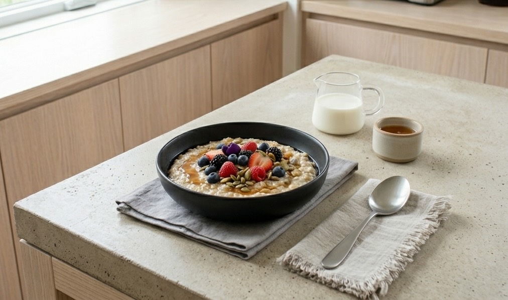Bowl of porridge with fruits